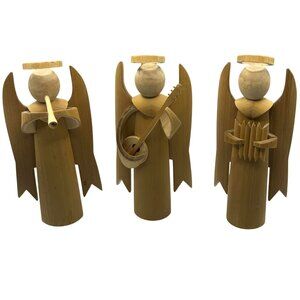 VTG Bamboo Handmade 5 Angels Playing Instruments Guitar Pipes Flute Violin Drum
